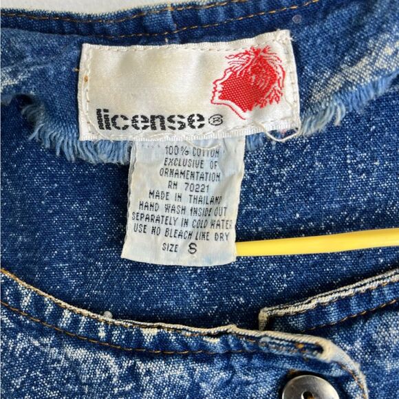 Vintage License Acid Wash Blue Denim Embellished Jumper Dress Women Size Small - Picture 8 of 14